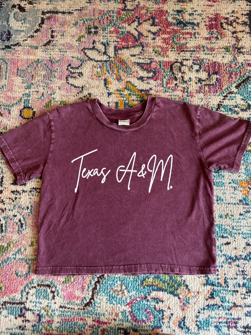 Chicka-D Women’s Maroon Texas A&M Cropped Short Sleeve Tee (100% Cotton)